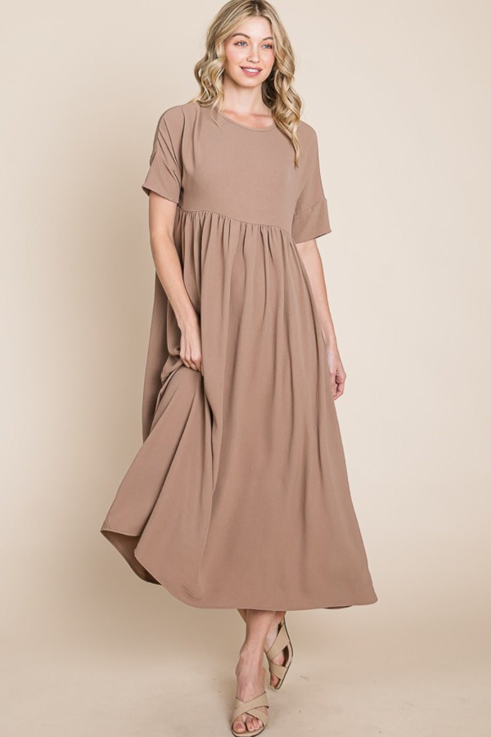 BOMBOM Round Neck Ruched Midi Dress - Mervyns