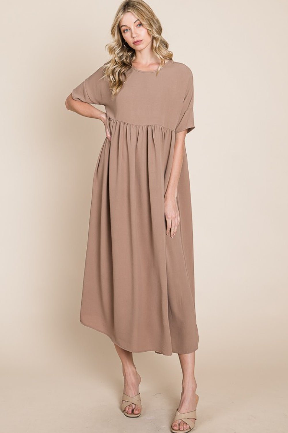 BOMBOM Round Neck Ruched Midi Dress - Mervyns