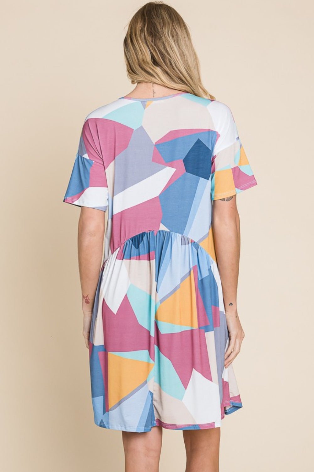 BOMBOM Ruched Color Block Short Sleeve Dress - Mervyns