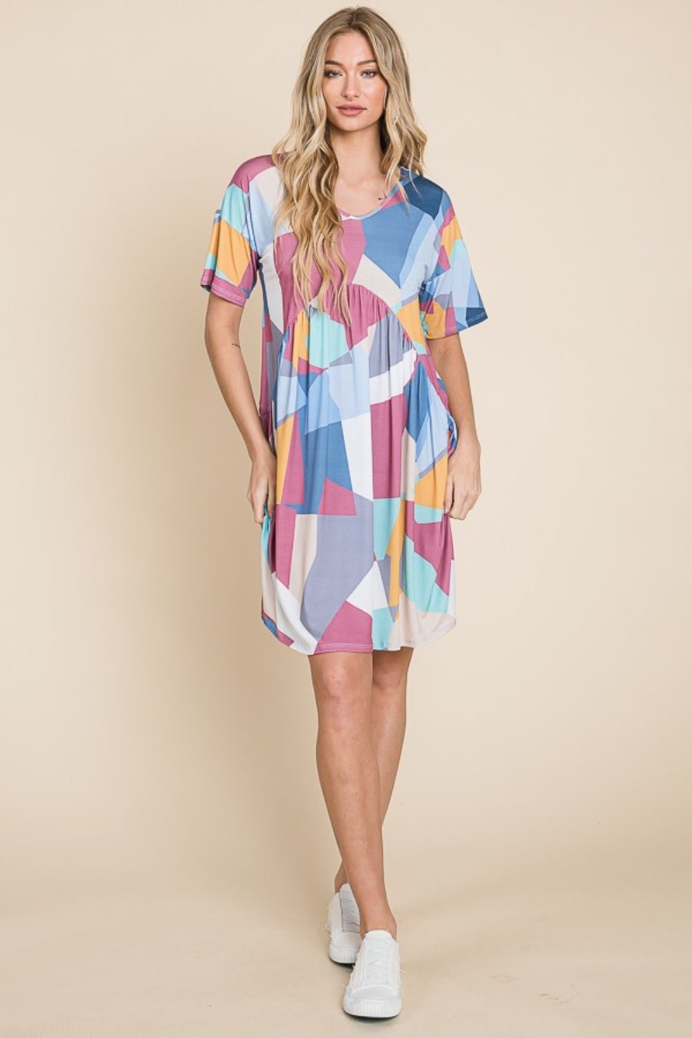 BOMBOM Ruched Color Block Short Sleeve Dress - Mervyns