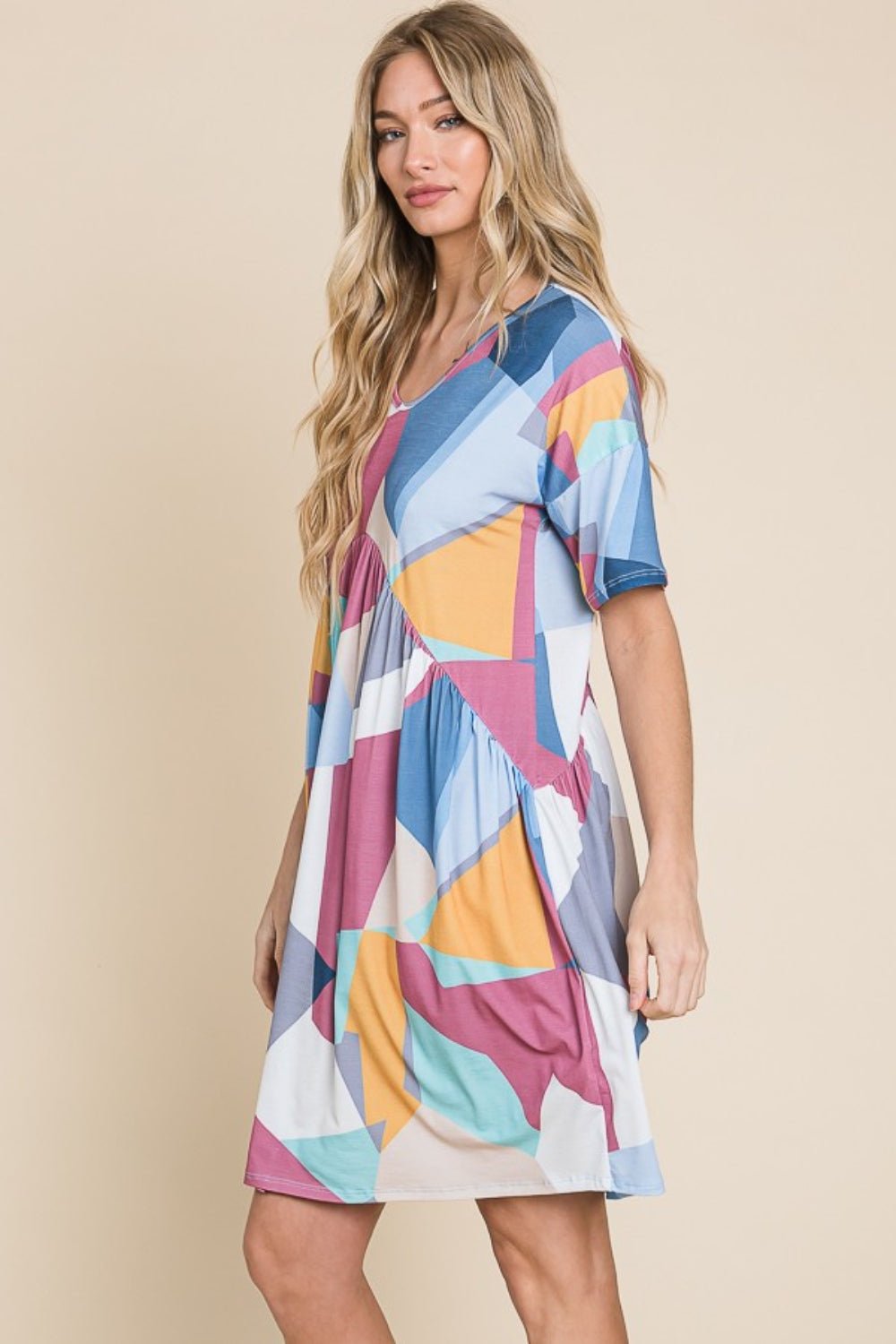 BOMBOM Ruched Color Block Short Sleeve Dress - Mervyns