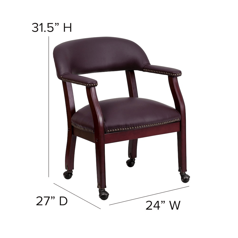 Burgundy LeatherSoft Conference Chair with Accent Nail Trim and Casters - Mervyns