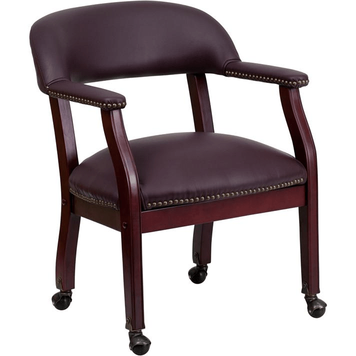 Burgundy LeatherSoft Conference Chair with Accent Nail Trim and Casters - Mervyns
