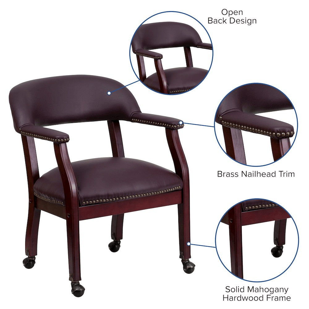 Burgundy LeatherSoft Conference Chair with Accent Nail Trim and Casters - Mervyns