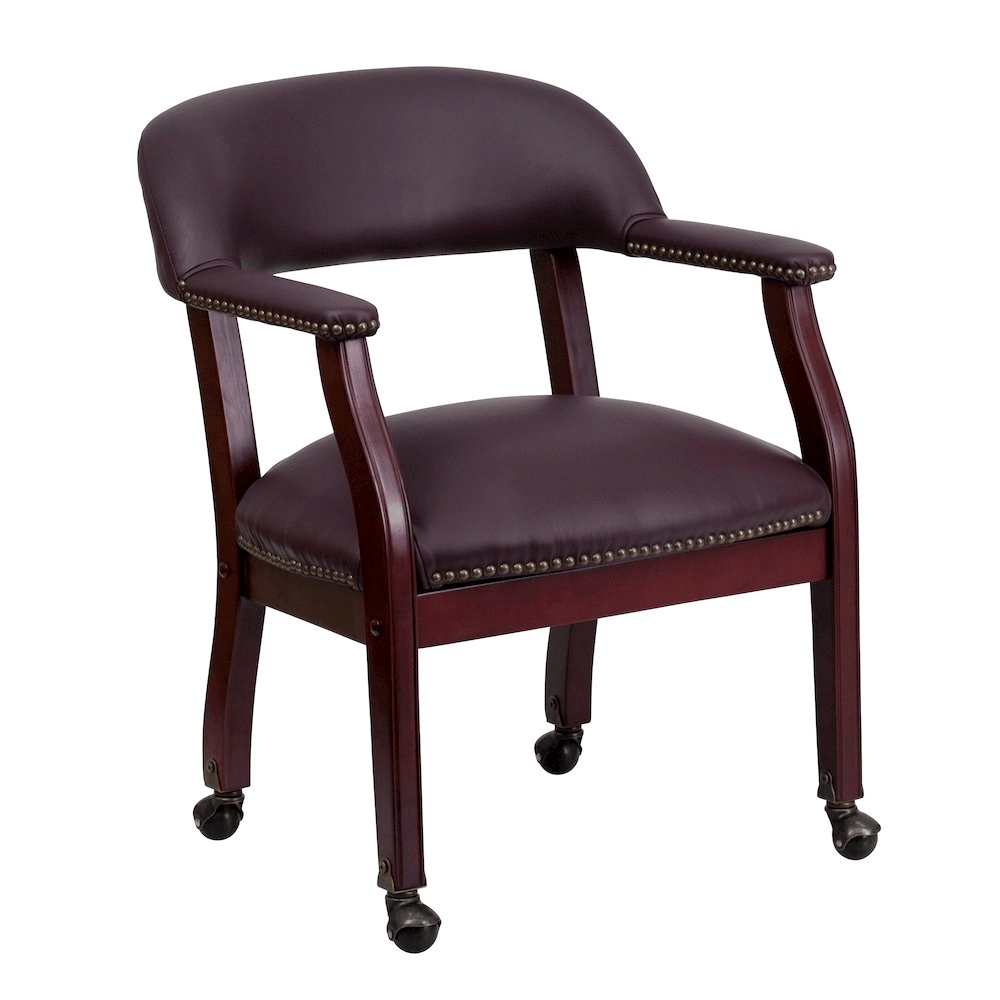 Burgundy LeatherSoft Conference Chair with Accent Nail Trim and Casters - Mervyns