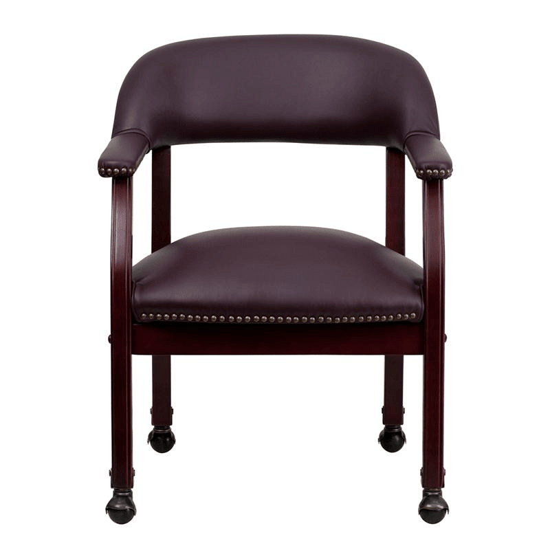 Burgundy LeatherSoft Conference Chair with Accent Nail Trim and Casters - Mervyns