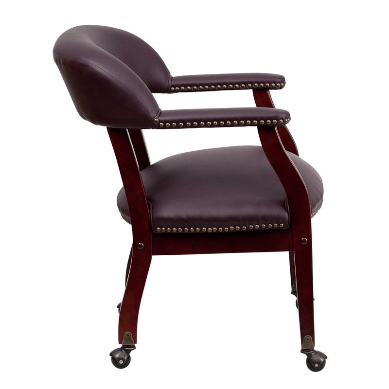 Burgundy LeatherSoft Conference Chair with Accent Nail Trim and Casters - Mervyns