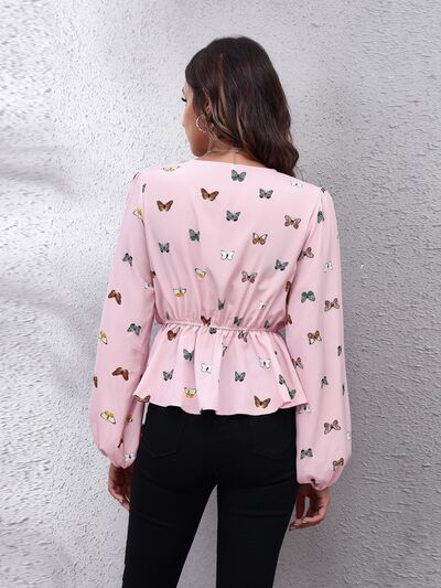 Butterfly V - Neck Balloon Sleeve Peplum Blouse - Mervyns