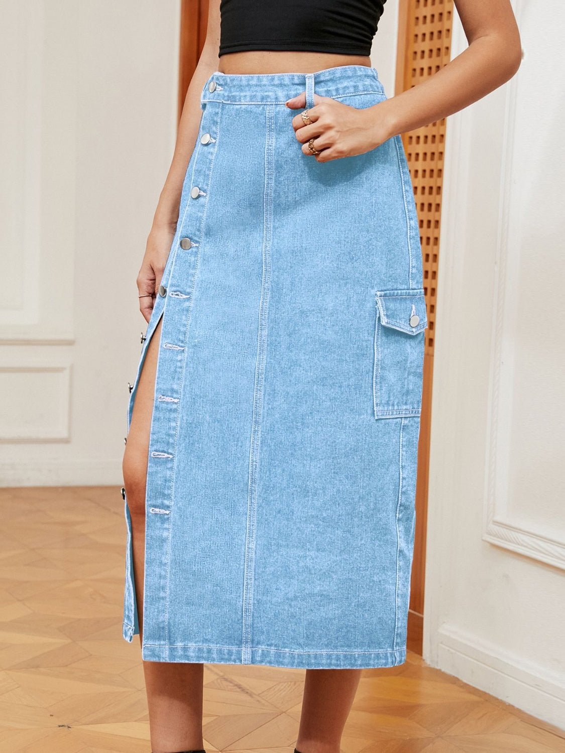 Button Down Denim Skirt - Mervyns