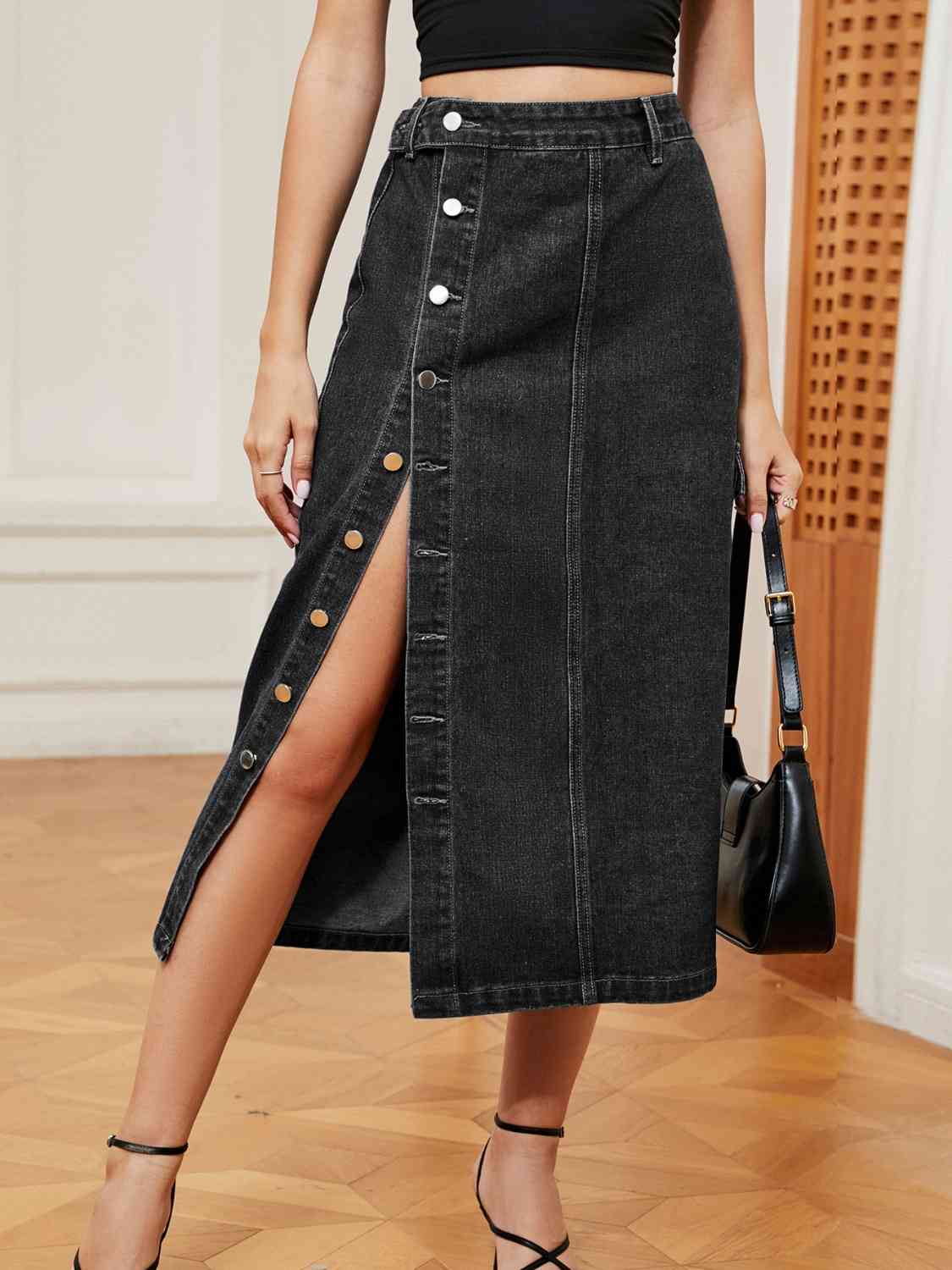 Button Down Denim Skirt - Mervyns