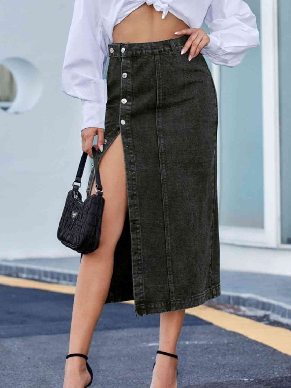 Button Down Denim Skirt - Mervyns