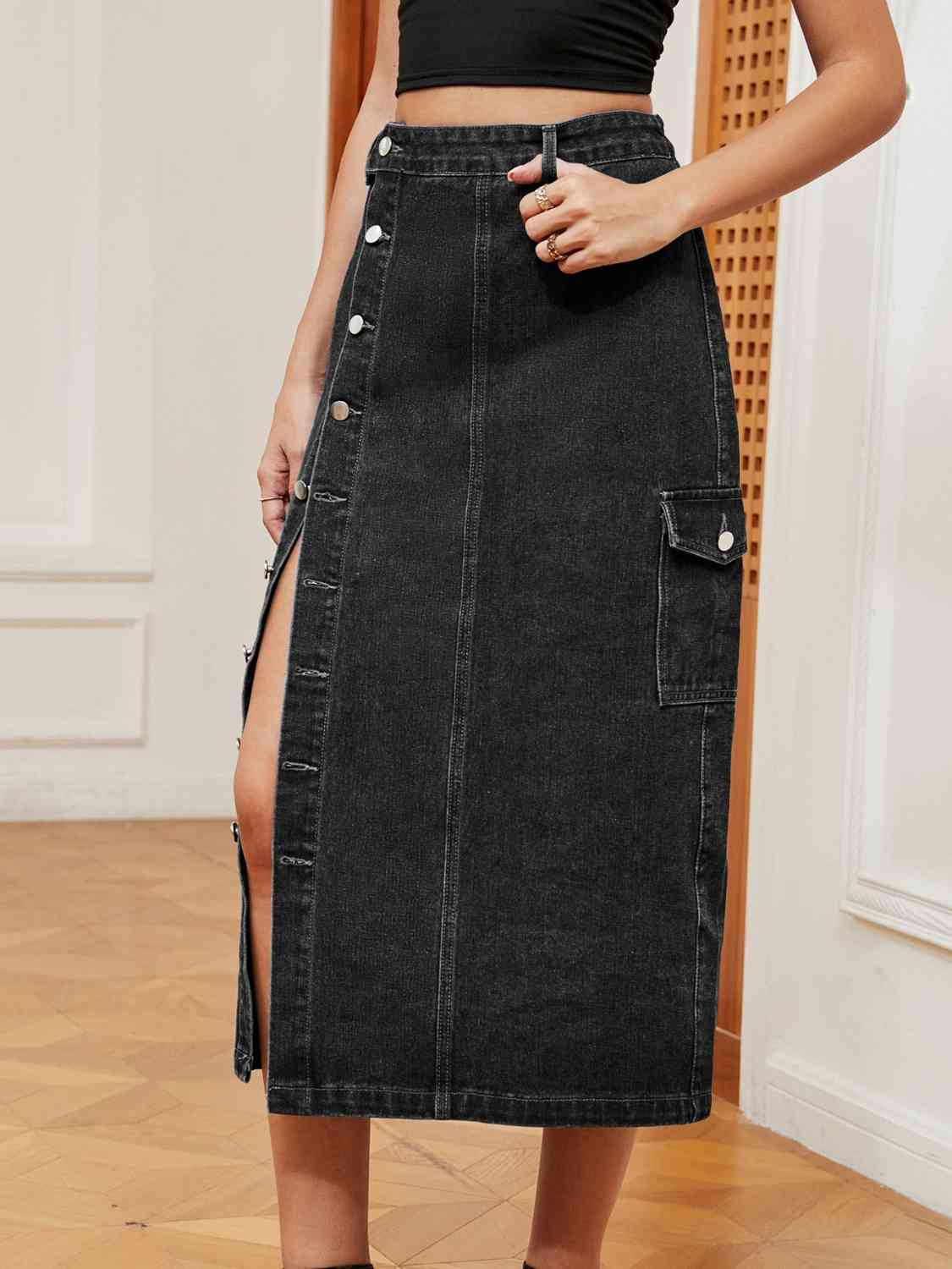 Button Down Denim Skirt - Mervyns