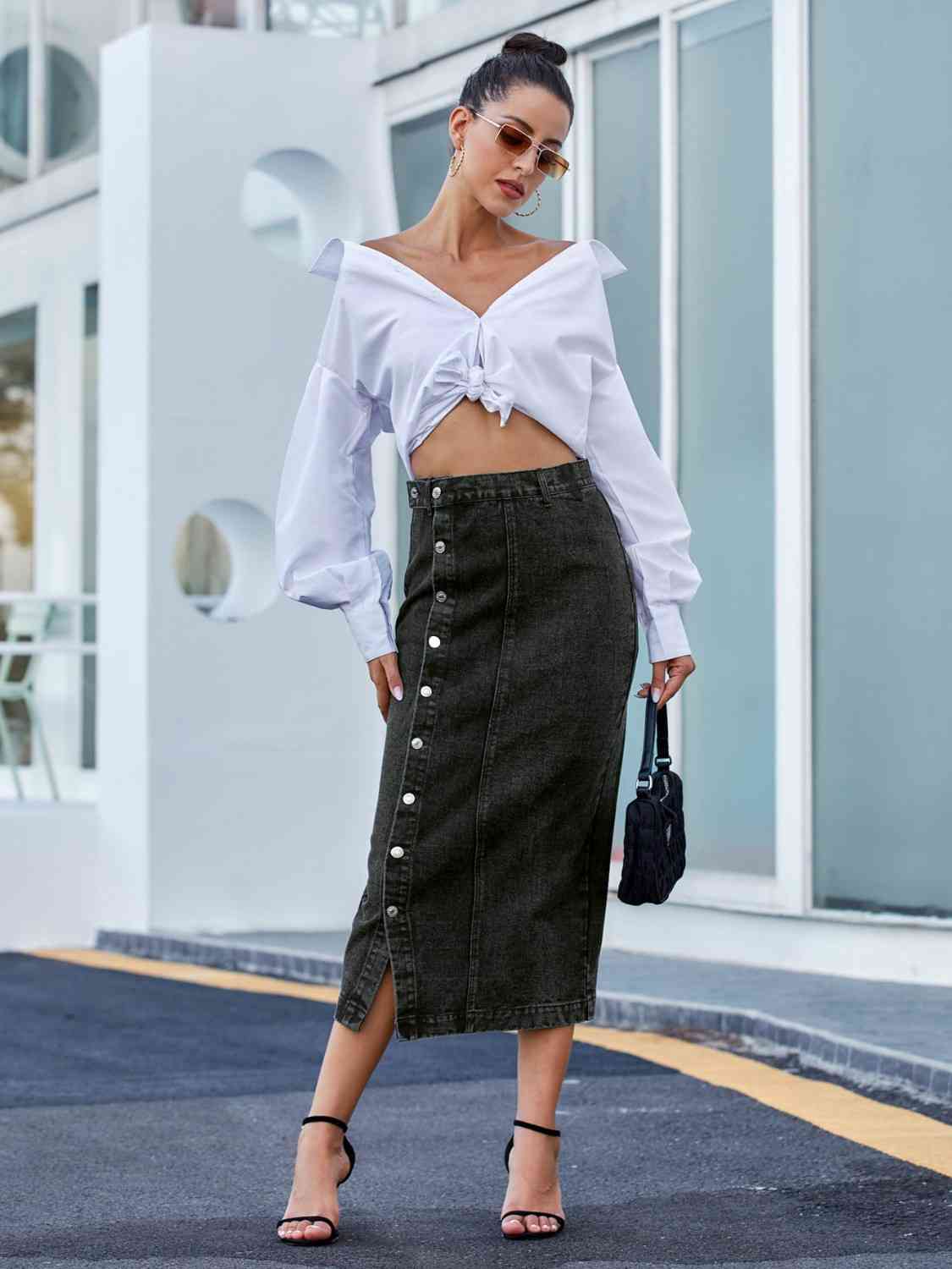 Button Down Denim Skirt - Mervyns