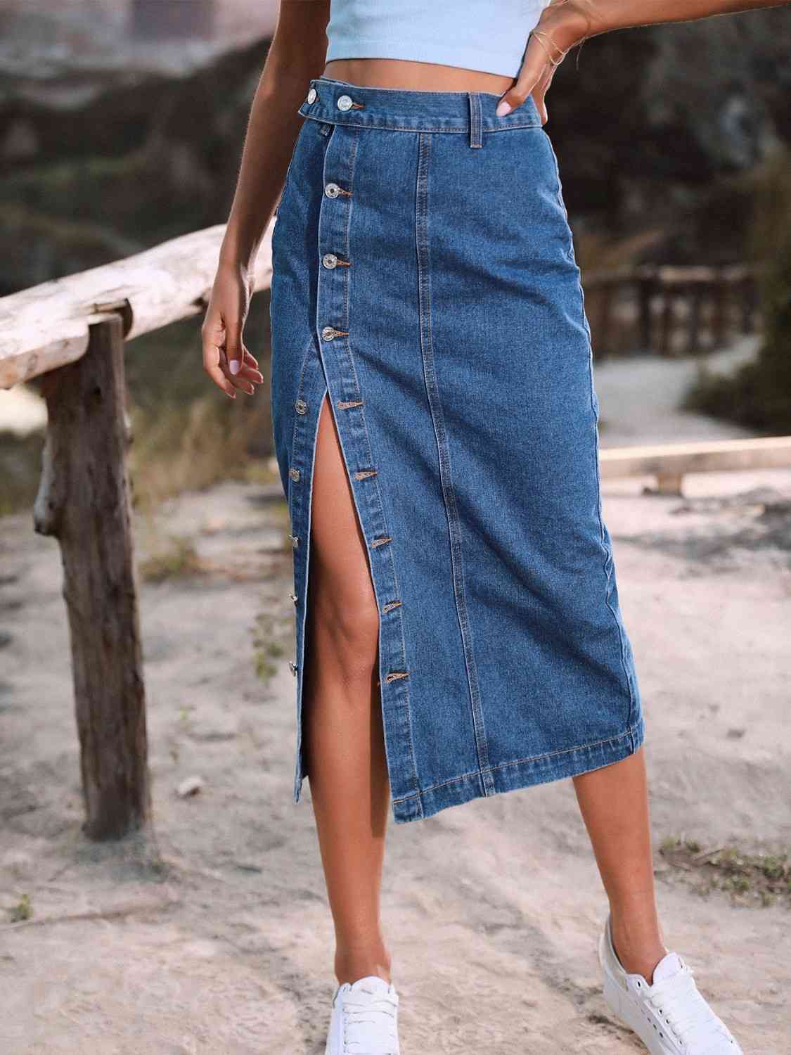 Button Down Denim Skirt - Mervyns