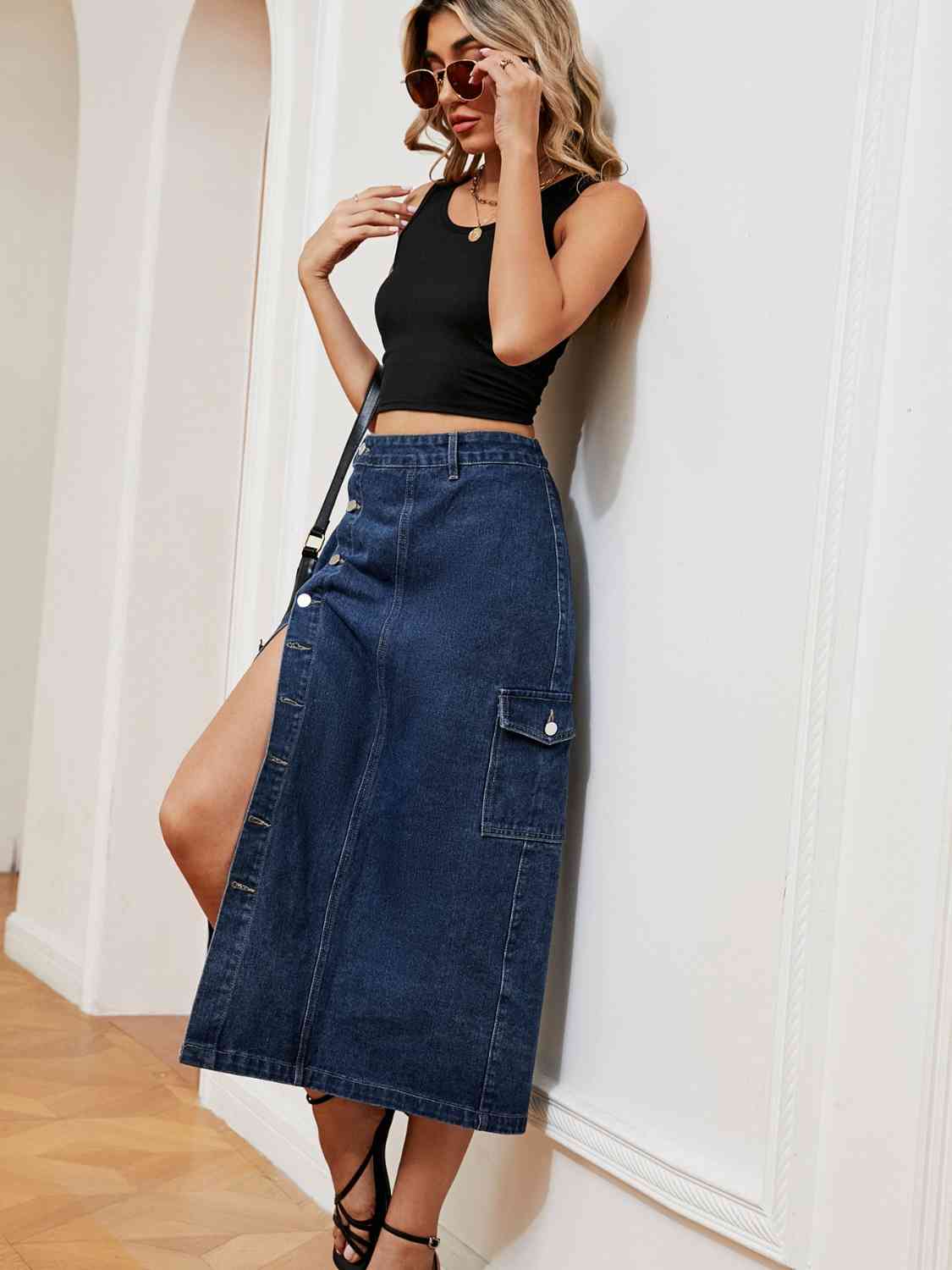 Button Down Denim Skirt - Mervyns