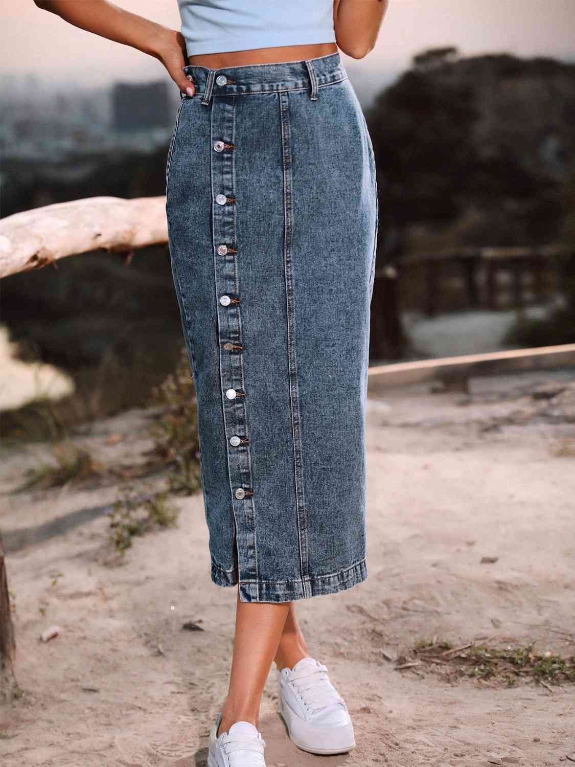 Button Down Denim Skirt - Mervyns