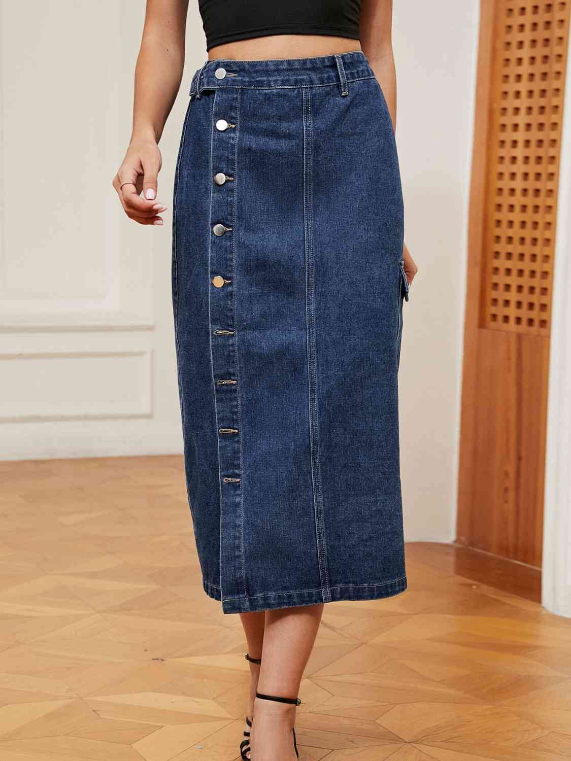 Button Down Denim Skirt - Mervyns