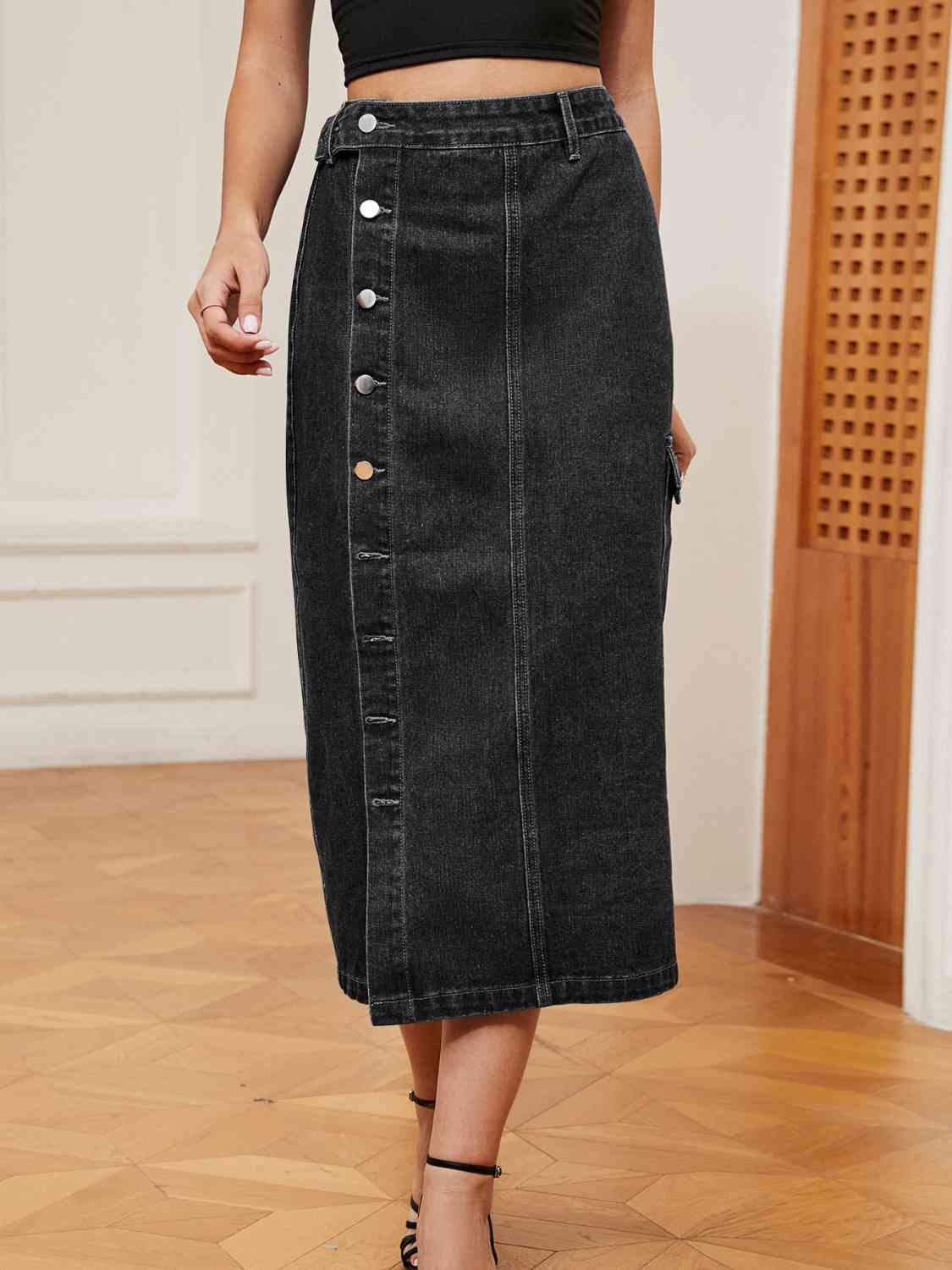 Button Down Denim Skirt - Mervyns