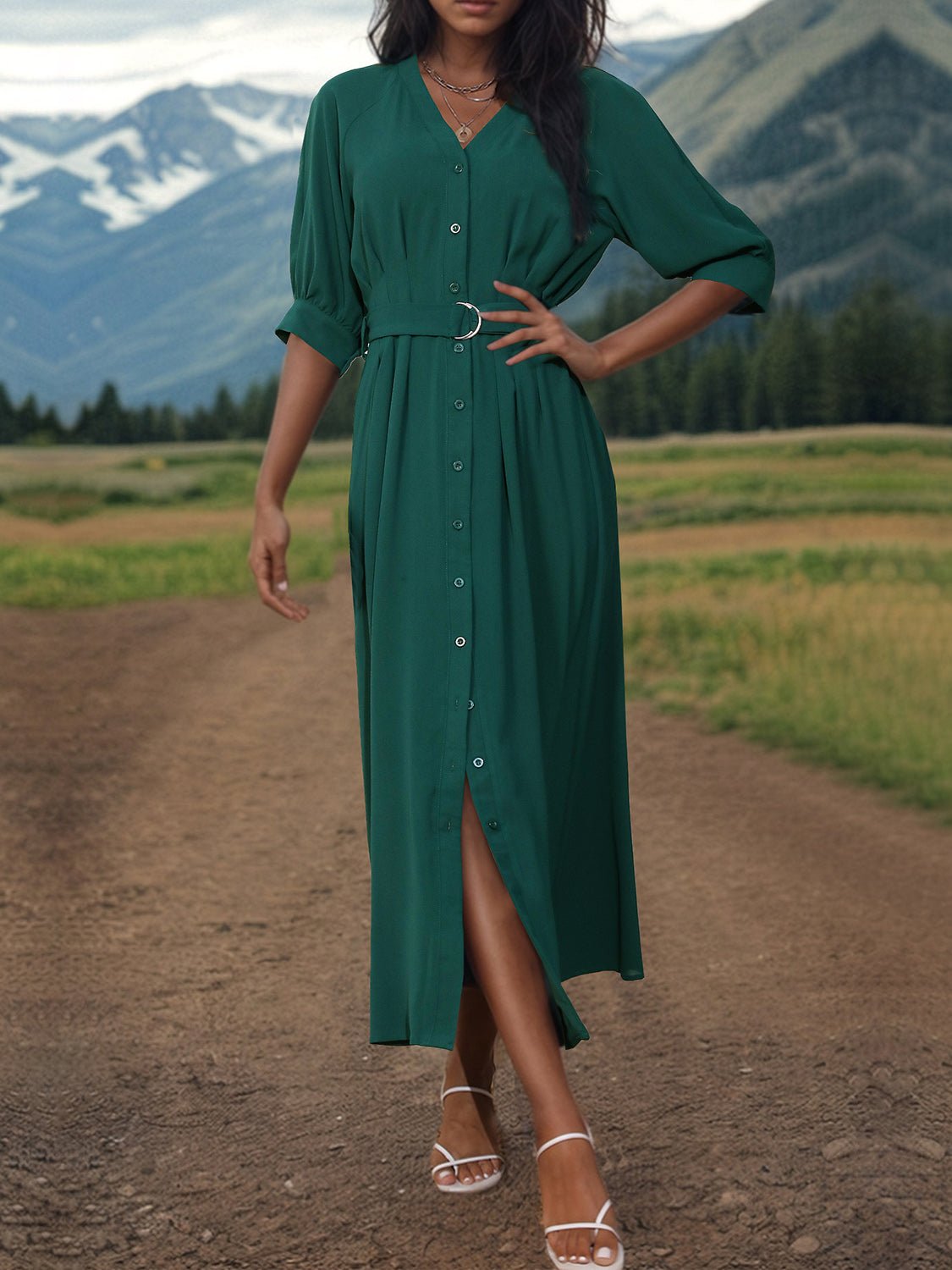 Button Up Half Sleeve Dress - Mervyns