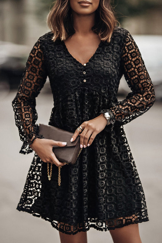 Buttoned Empire Waist Lace Dress - Mervyns