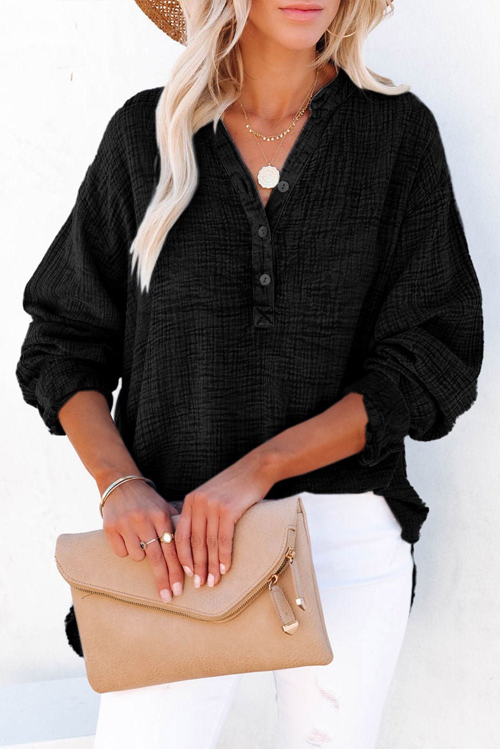 Buttoned Long Sleeve Blouse - Mervyns