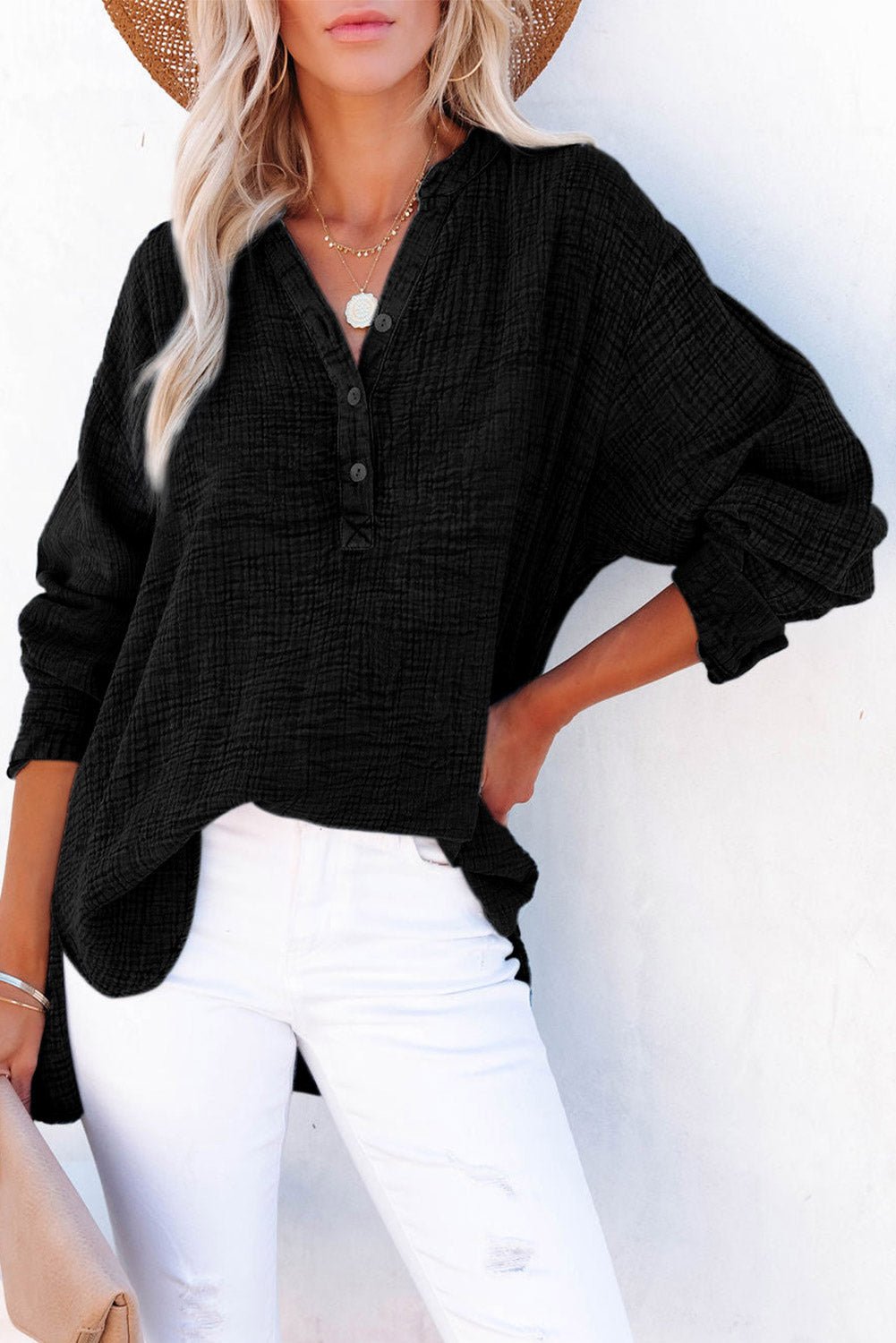 Buttoned Long Sleeve Blouse - Mervyns