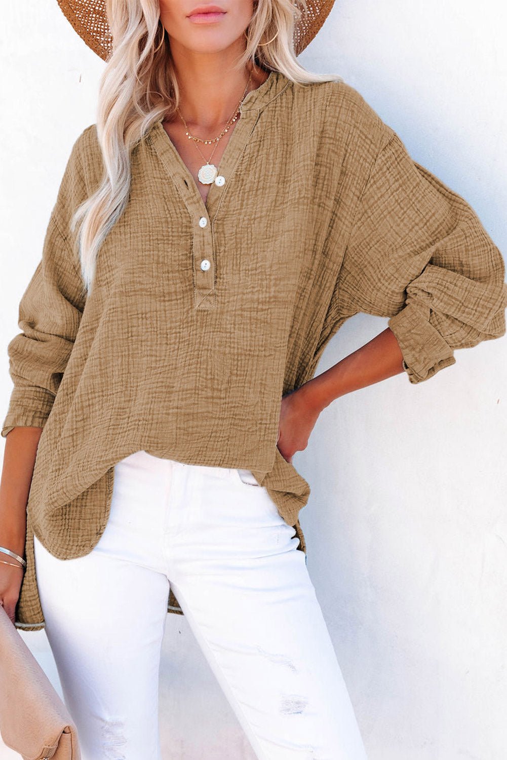 Buttoned Long Sleeve Blouse - Mervyns