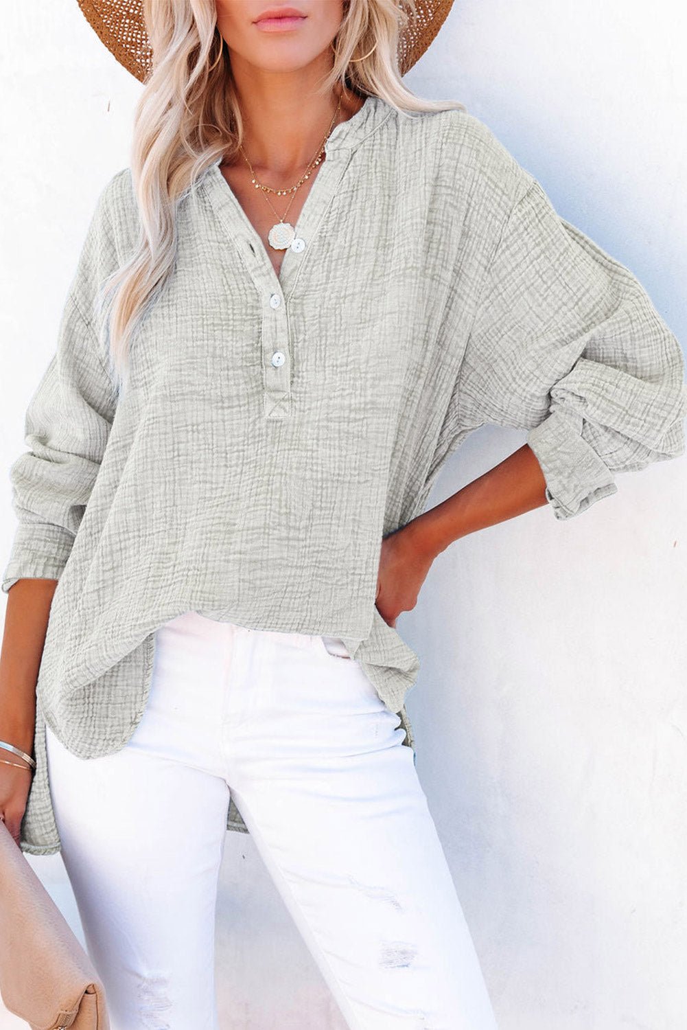 Buttoned Long Sleeve Blouse - Mervyns