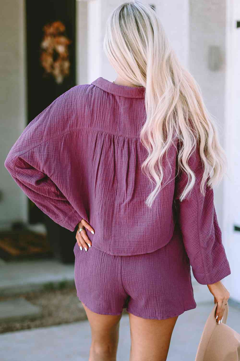 Buttoned Long Sleeve Top and Shorts Set - Mervyns