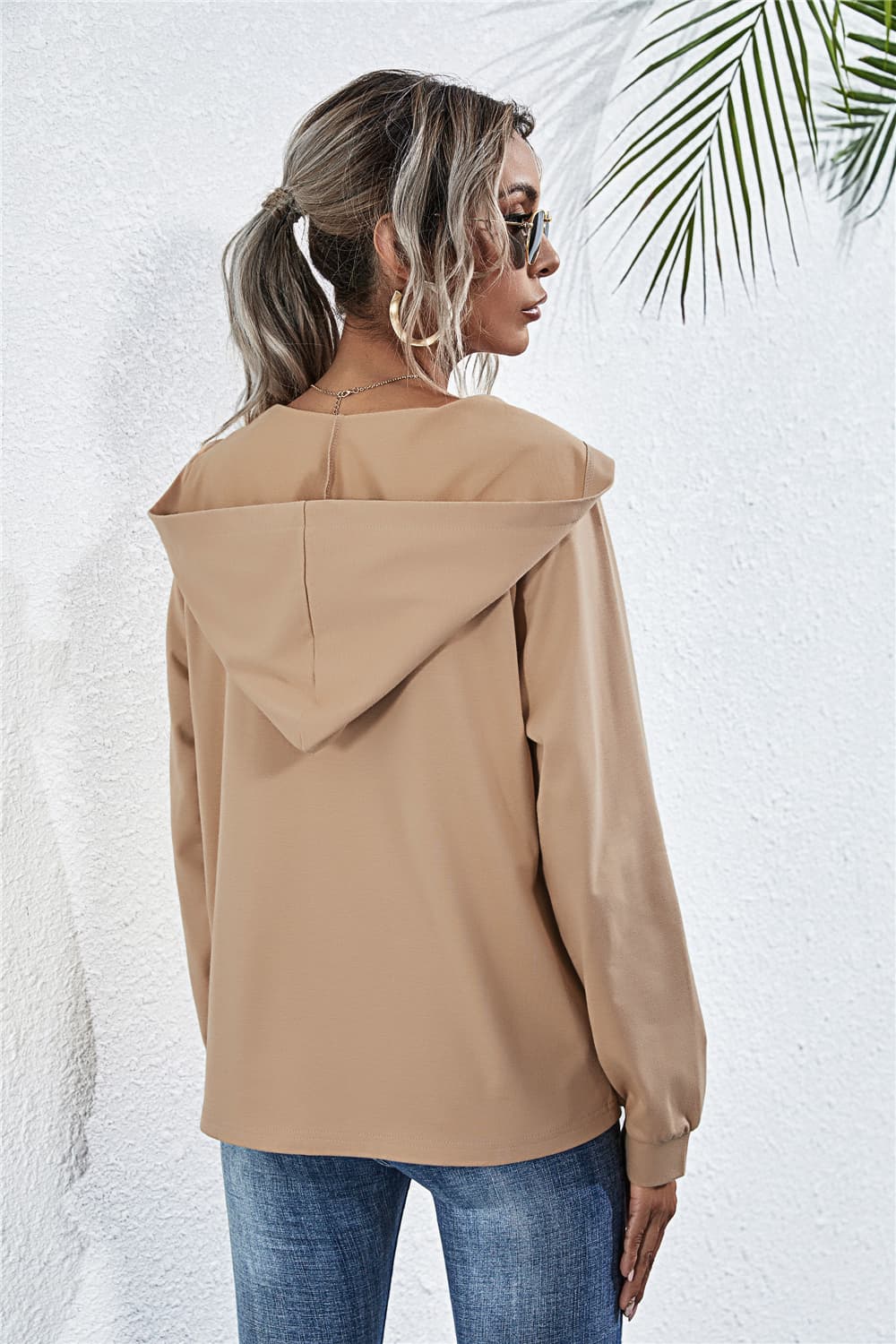 Buttoned Raglan Sleeve Hooded Blouse - Mervyns