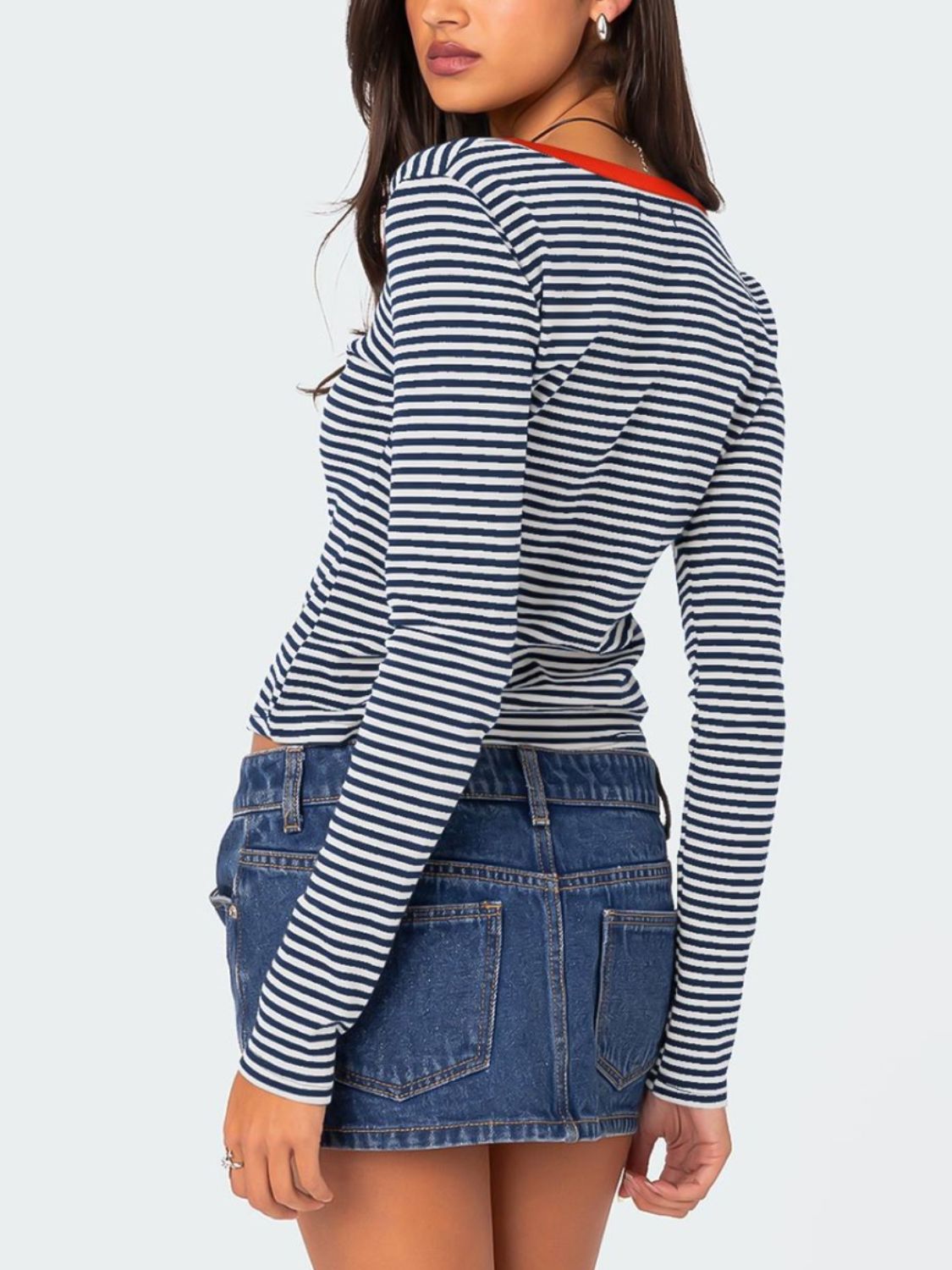 Buttoned Striped Long Sleeve T-Shirt - Mervyns