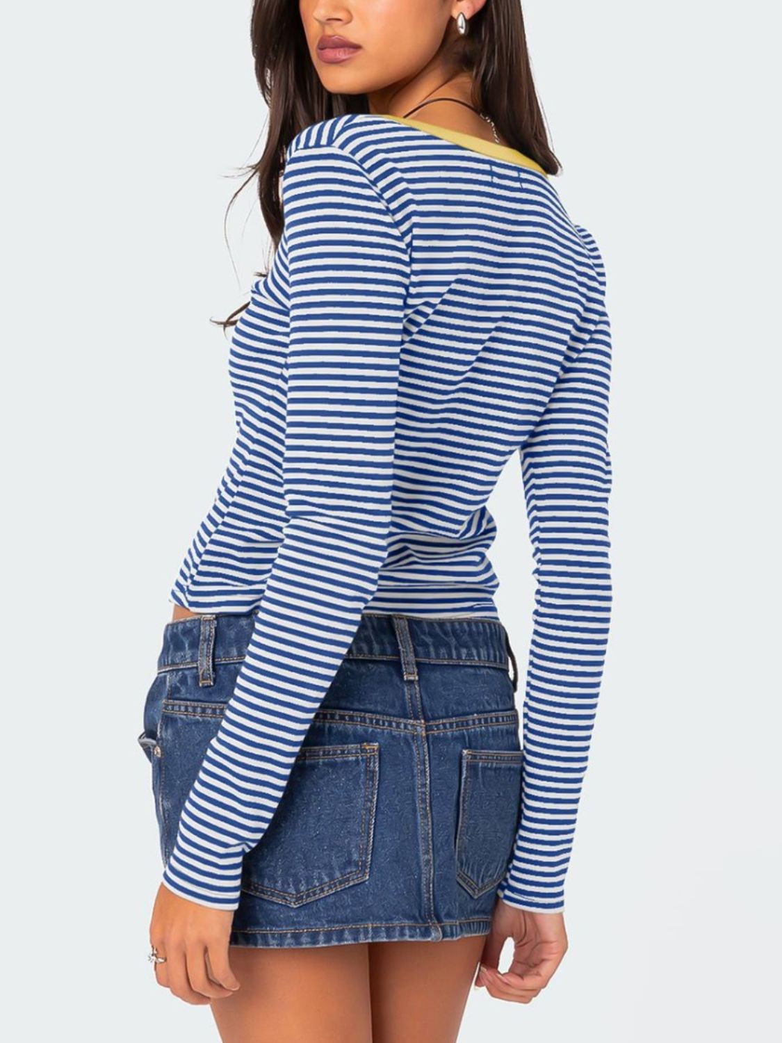 Buttoned Striped Long Sleeve T-Shirt - Mervyns