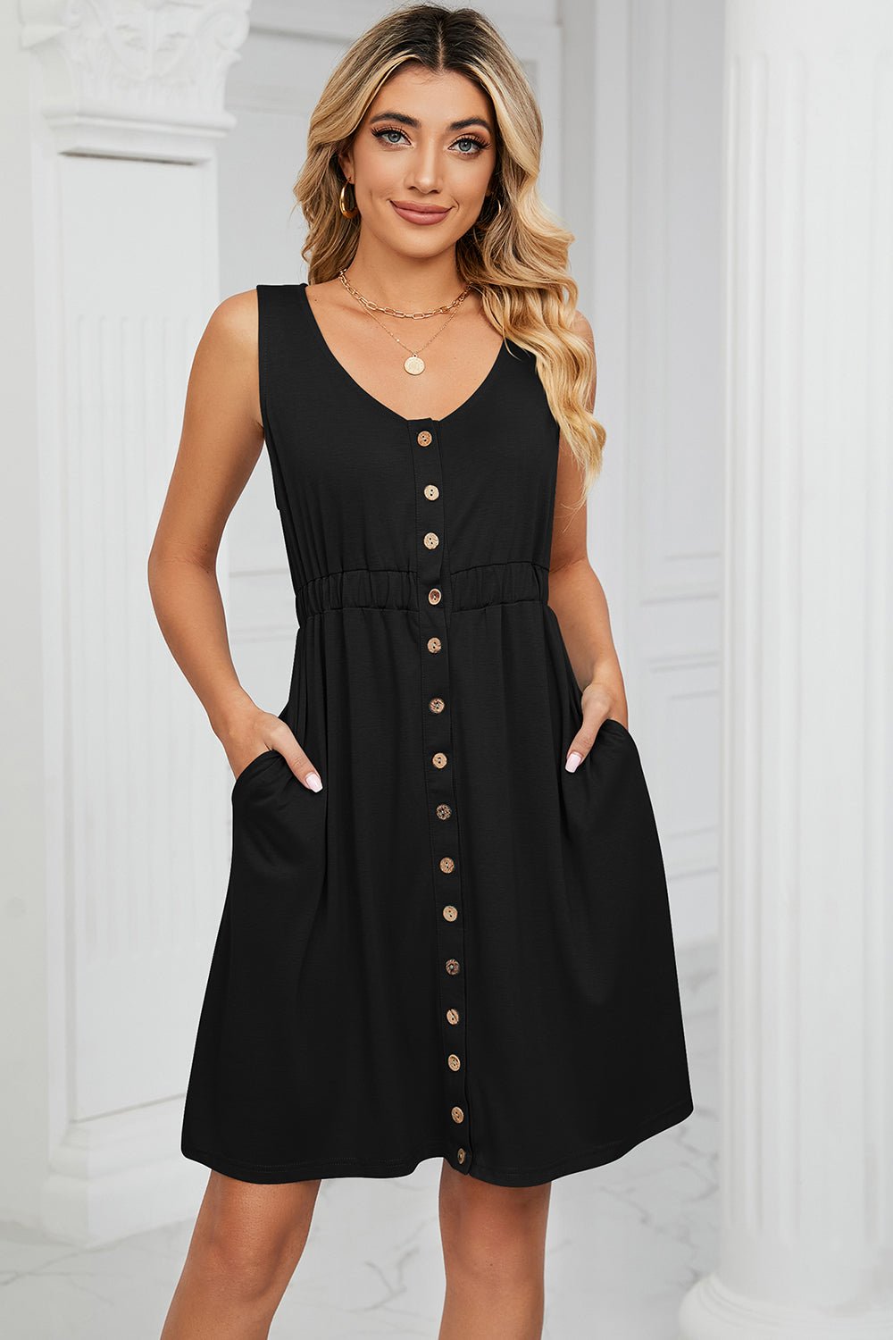 Buttoned Wide Strap Mini Dress - Mervyns