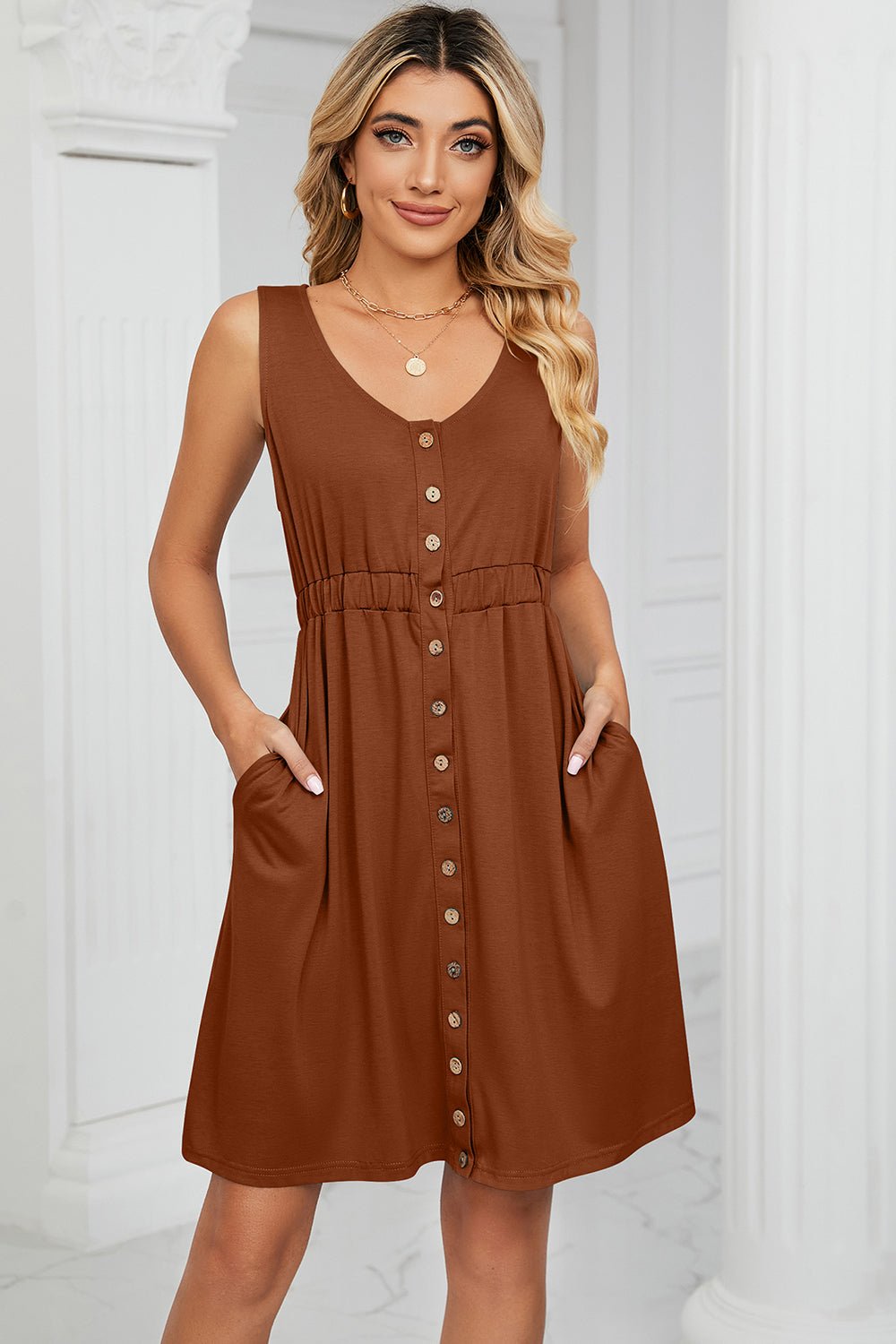 Buttoned Wide Strap Mini Dress - Mervyns