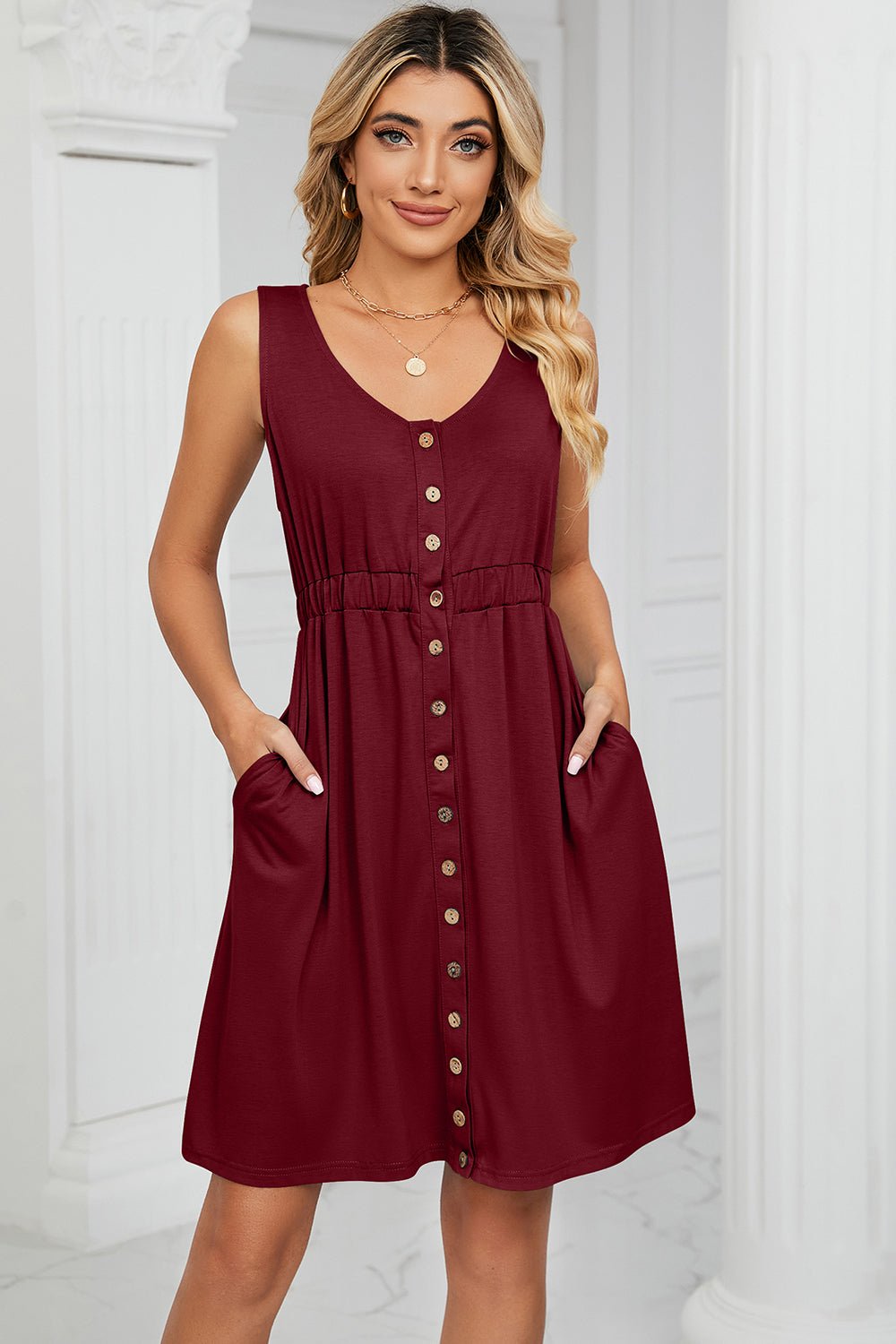 Buttoned Wide Strap Mini Dress - Mervyns