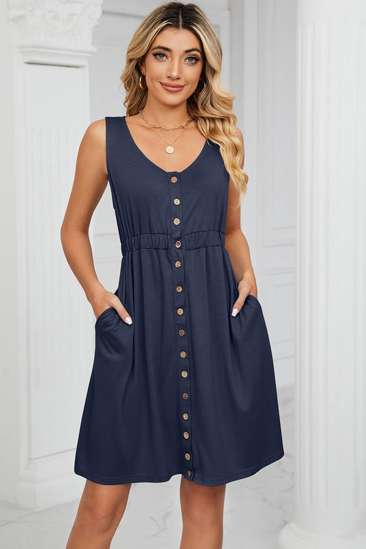 Buttoned Wide Strap Mini Dress - Mervyns