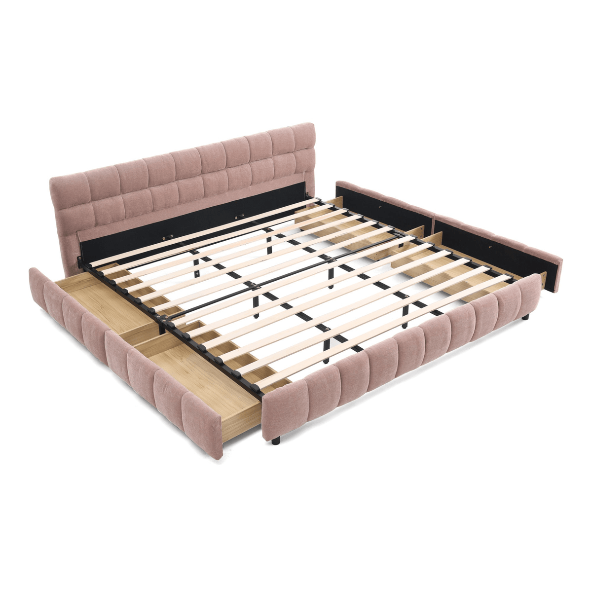 California King size Upholstered Bed ,comfortable upholstered bed frame, Chenille fabric, with headboard and solid bed frame. With drawer for storage.-Pink(90.5''*80.5''*31'') - Mervyns
