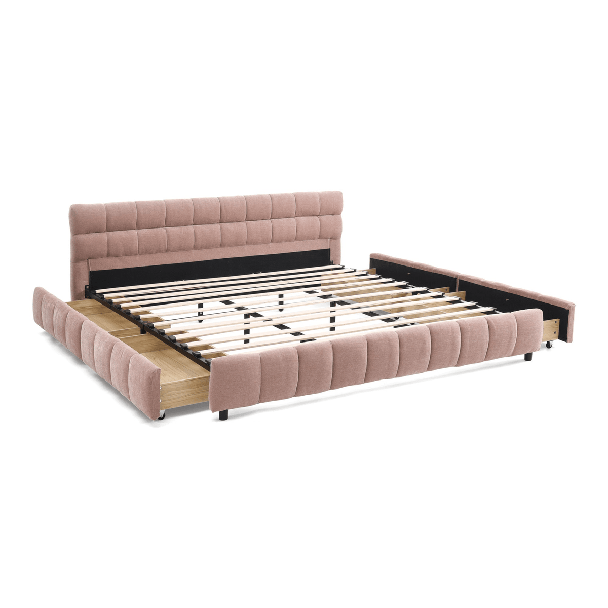 California King size Upholstered Bed ,comfortable upholstered bed frame, Chenille fabric, with headboard and solid bed frame. With drawer for storage.-Pink(90.5''*80.5''*31'') - Mervyns