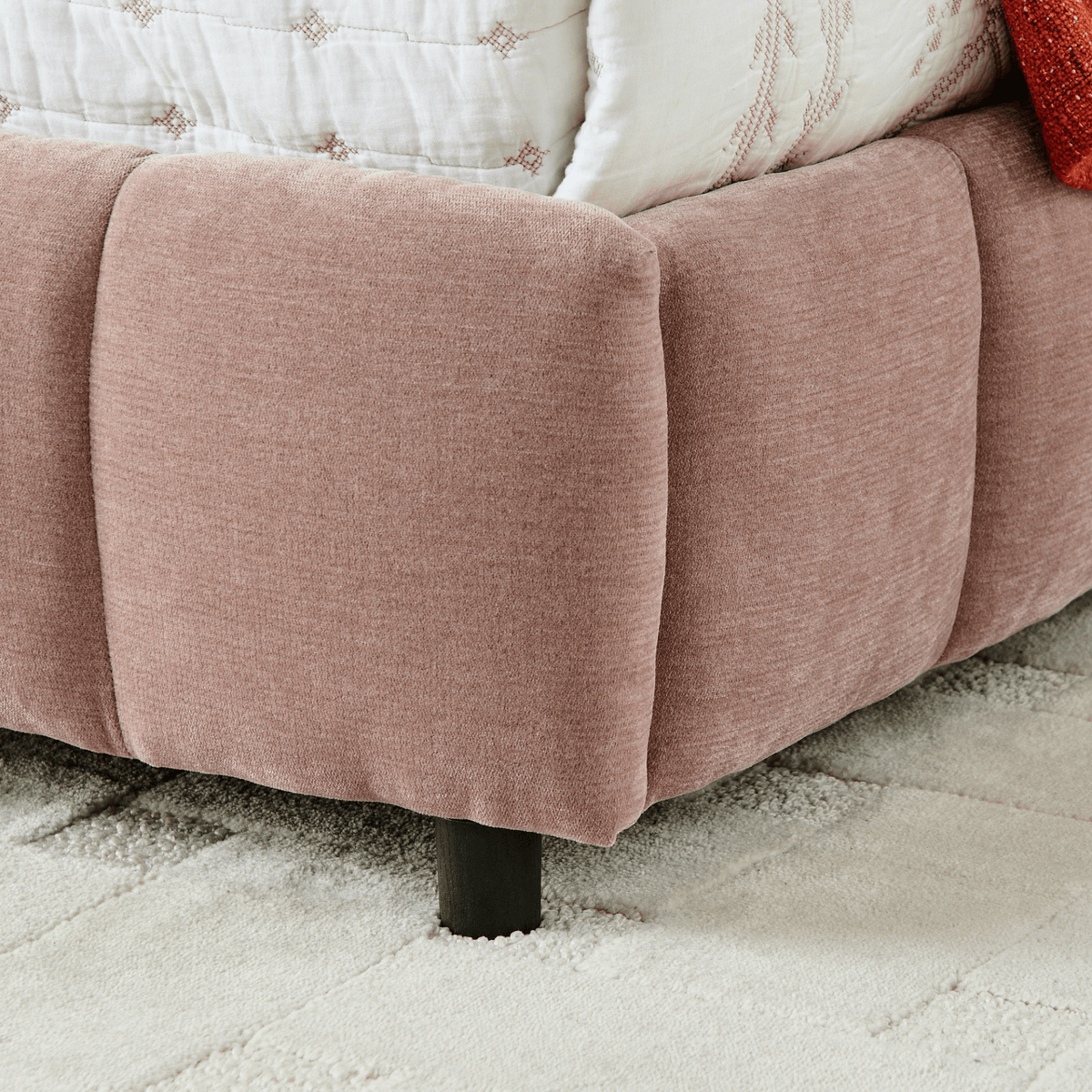 California King size Upholstered Bed ,comfortable upholstered bed frame, Chenille fabric, with headboard and solid bed frame. With drawer for storage.-Pink(90.5''*80.5''*31'') - Mervyns