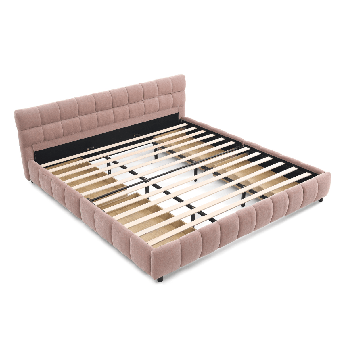 California King size Upholstered Bed ,comfortable upholstered bed frame, Chenille fabric, with headboard and solid bed frame. With drawer for storage.-Pink(90.5''*80.5''*31'') - Mervyns