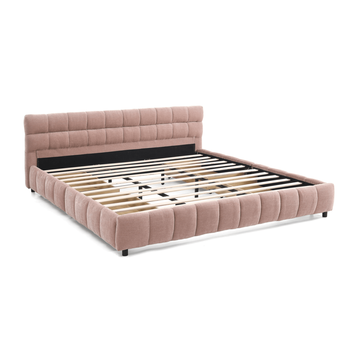 California King size Upholstered Bed ,comfortable upholstered bed frame, Chenille fabric, with headboard and solid bed frame. With drawer for storage.-Pink(90.5''*80.5''*31'') - Mervyns