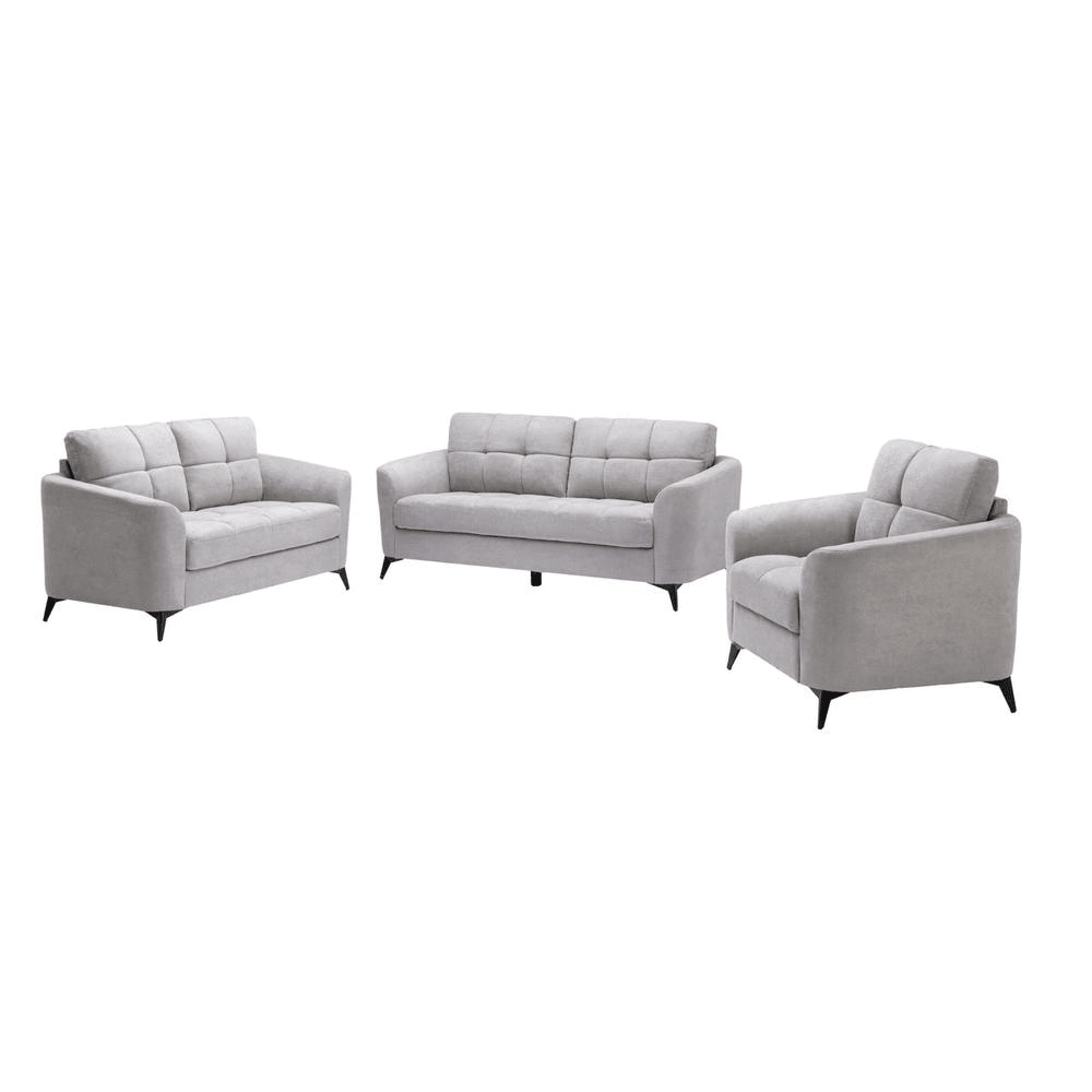 Callie Light Gray Velvet Fabric Sofa Loveseat Chair Living Room Set - Mervyns