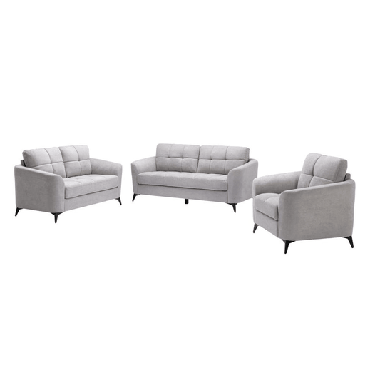Callie Light Gray Velvet Fabric Sofa Loveseat Chair Living Room Set - Mervyns