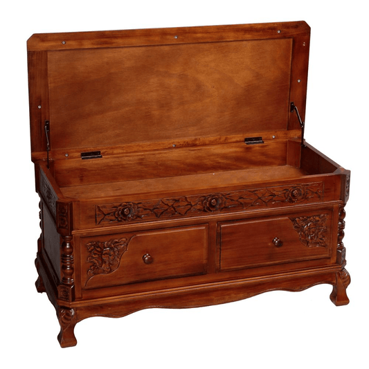 Carved Wood 2 Drawer Storage Bench - Mervyns