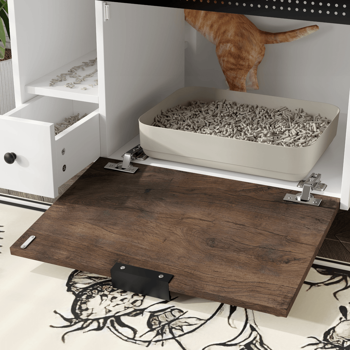 Cat Litter Box Enclosure, Indoor Hidden Cat Litter Box Furniture with 2 Drawers and Door, Cat House End Table for Living room, White and Brown - Mervyns