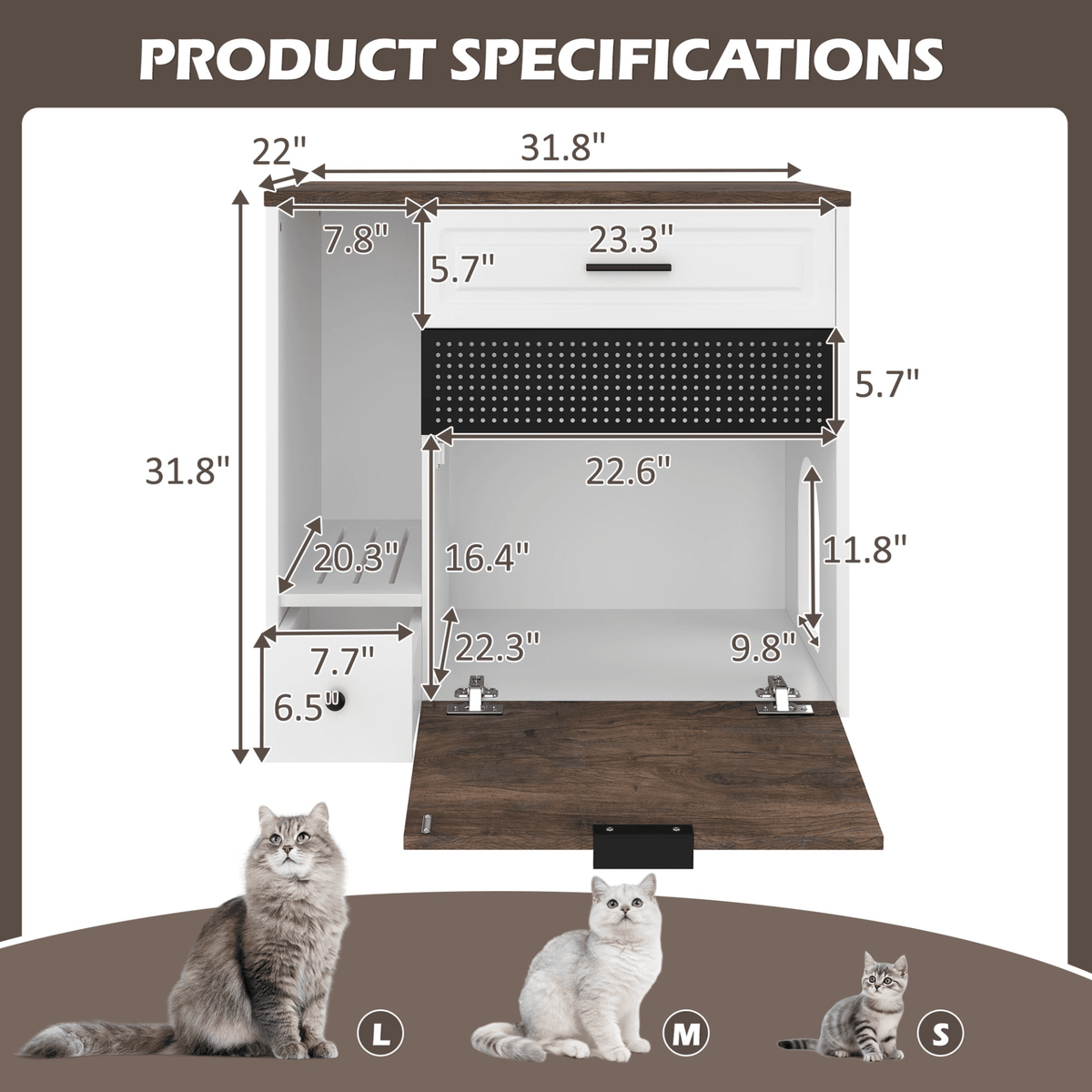 Cat Litter Box Enclosure, Indoor Hidden Cat Litter Box Furniture with 2 Drawers and Door, Cat House End Table for Living room, White and Brown - Mervyns