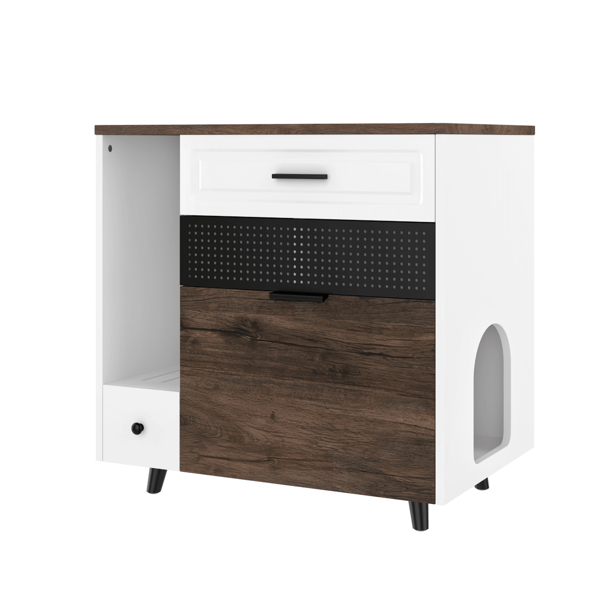 Cat Litter Box Enclosure, Indoor Hidden Cat Litter Box Furniture with 2 Drawers and Door, Cat House End Table for Living room, White and Brown - Mervyns