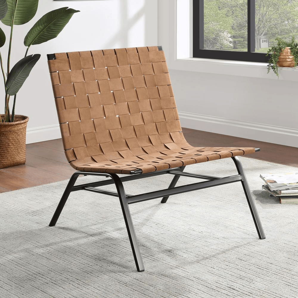 Cavett Woven Brown Leather Accent Chair - Mervyns