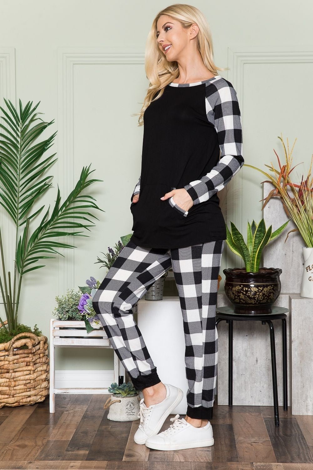 Celeste Plaid Long Sleeve T-Shirt with Pockets - Mervyns