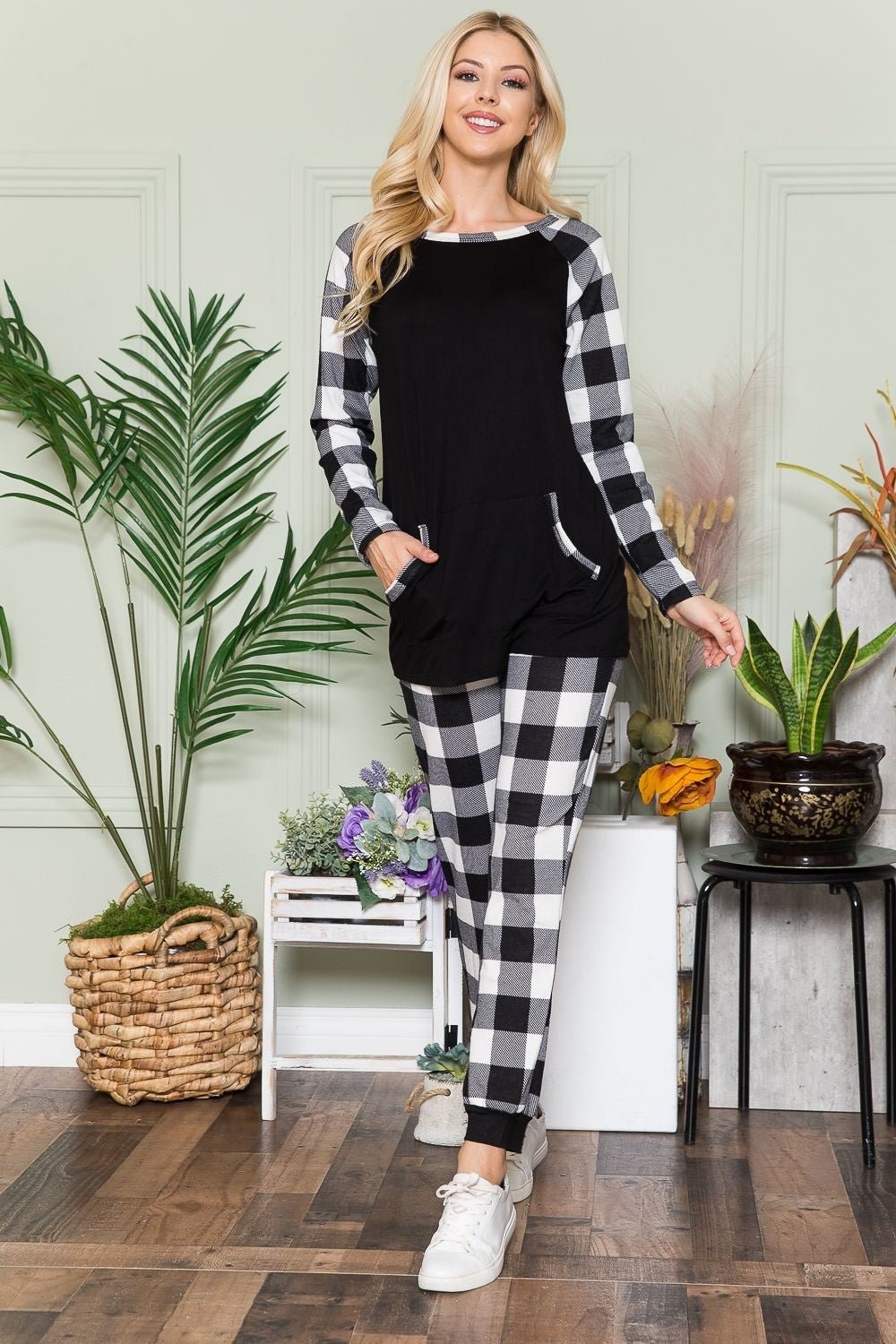 Celeste Plaid Long Sleeve T-Shirt with Pockets - Mervyns